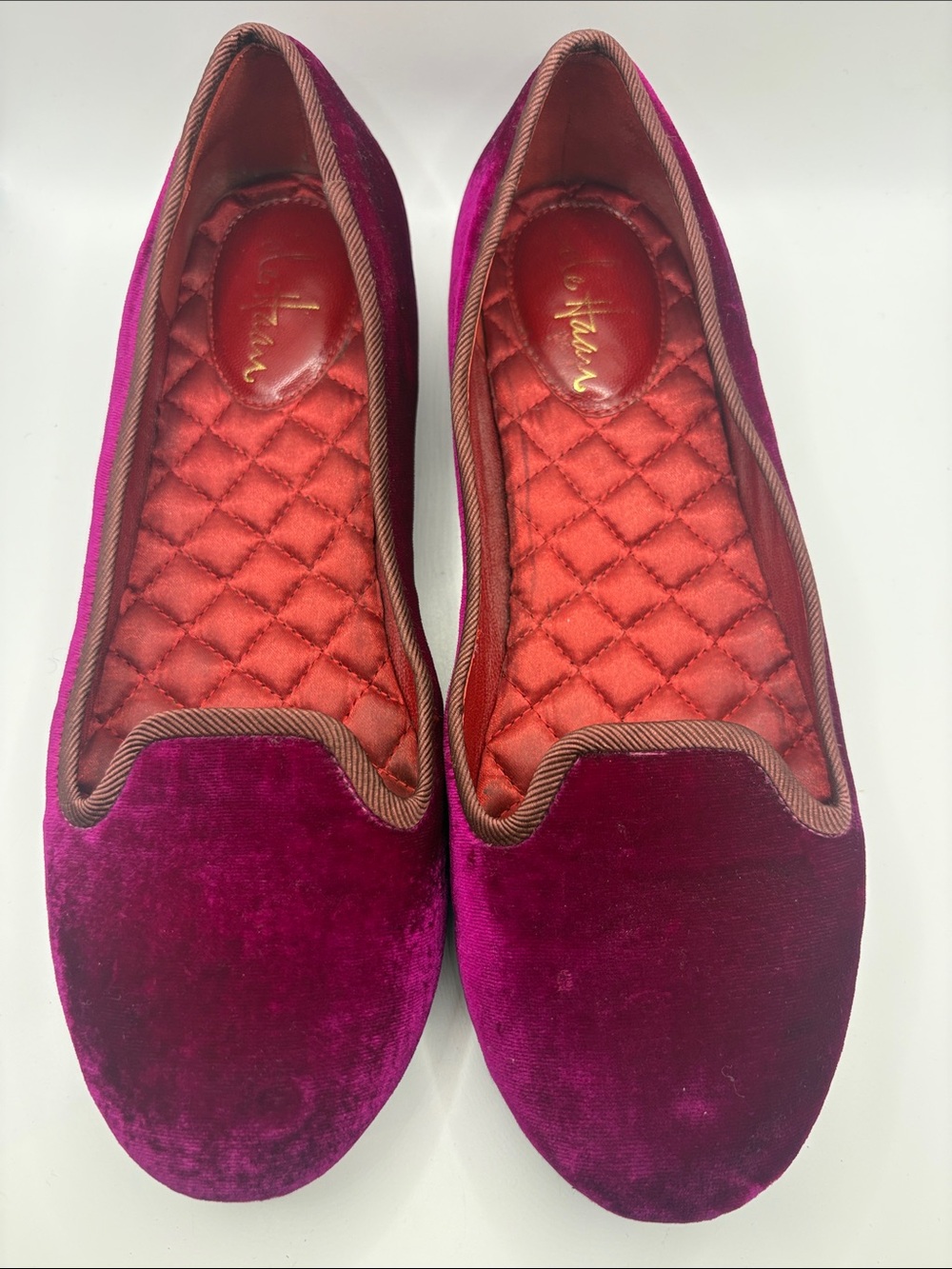 Cole Haan Magenta Velvet Quilted Insole Smoking Slippers Ballet Flats 7.5
